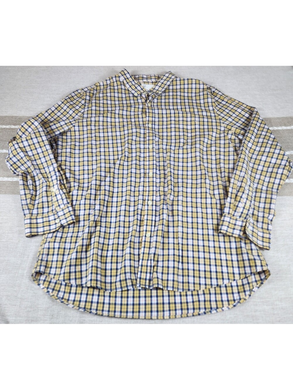 Gap Men's Slim Fit Yellow Blue Checkered Long Sleeve Button Down Shirt Size XXL
